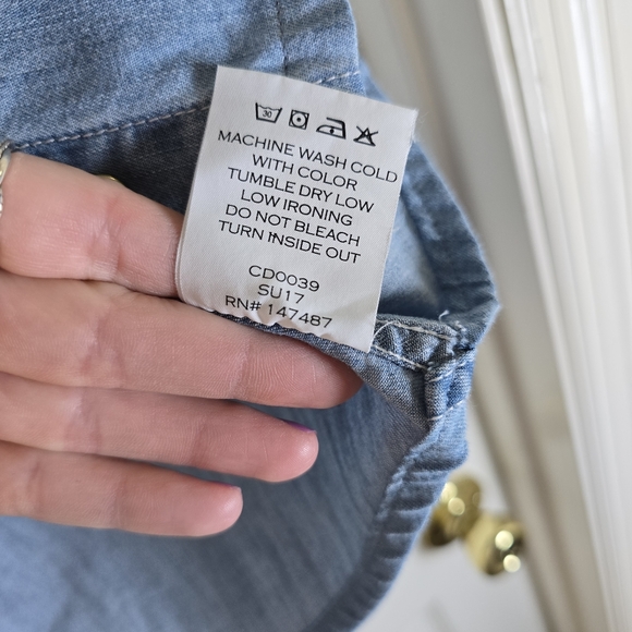 Embellished Denim Snap Frint Womens Long Sleeve Shirt 10 - Picture 7 of 9